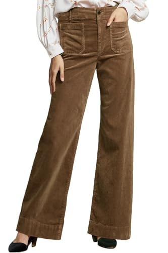 satisnew Corduroy Pants Women Elastic Waist Flare Pants Bell Bottom Business Casual Trousers Pants for Women Brown | Amazon (US)