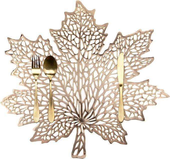 Gold Maple Leaf Placemats Set of 4 for Dinner Table Metallic Hollow Out Mesh Table Mat Pressed Vi... | Amazon (US)