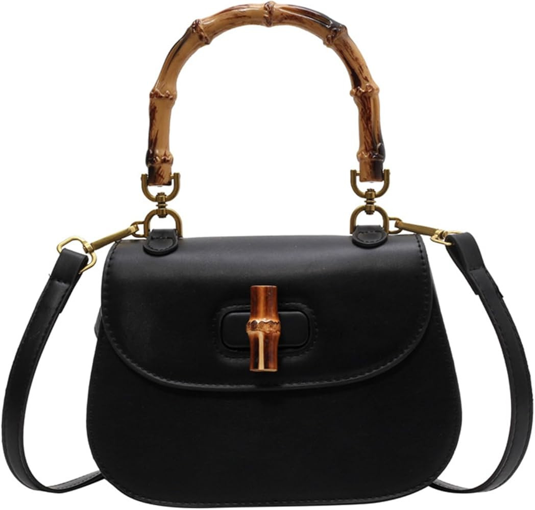 Women's Leather Tote Handbags,Bamboo Shaped Top Handle Satchel Crossbody Bag Vintage Shoulder Bag | Amazon (US)