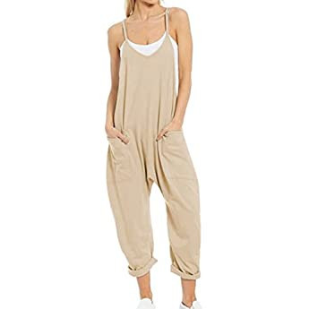 AUTOMET Jumpsuits for Women Casual Summer Rompers Sleeveless Loose Spaghetti Strap Baggy Overalls... | Amazon (US)