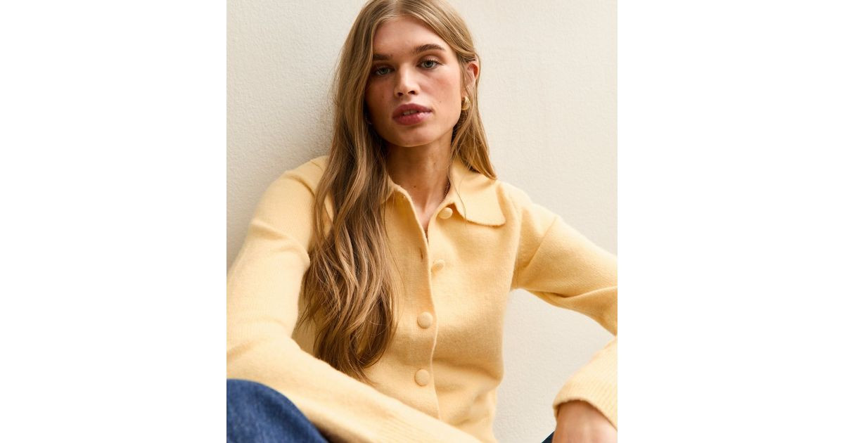 Pale Yellow Midweight Knit Collared Cardigan | New Look | New Look (UK)