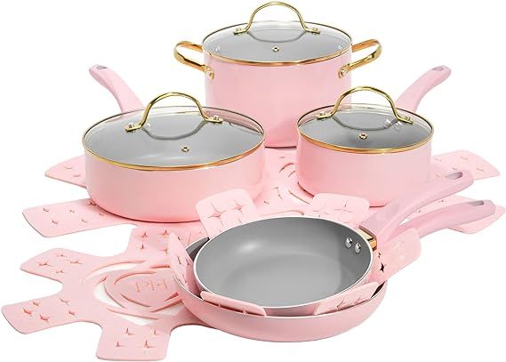 Paris Hilton Epic Nonstick Pots and Pans Set, Multi-layer Nonstick Coating, Tempered Glass Lids, ... | Amazon (US)
