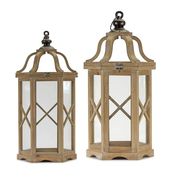 Melrose Contemporary Candle Lanterns - 31" - Brown and Clear - Set of 2 | Walmart (US)