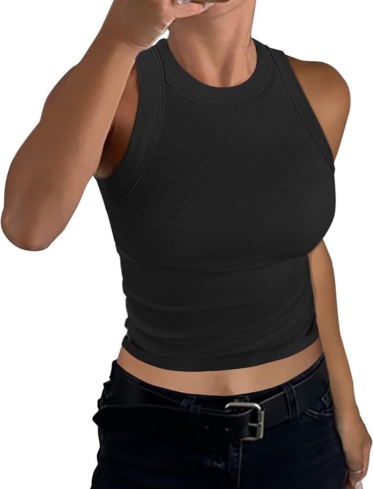 GEMBERA Womens High Neck Racerback Ribbed Crop Top Sleeveless Fitted Basic Cotton Cropped Tank To... | Amazon (US)