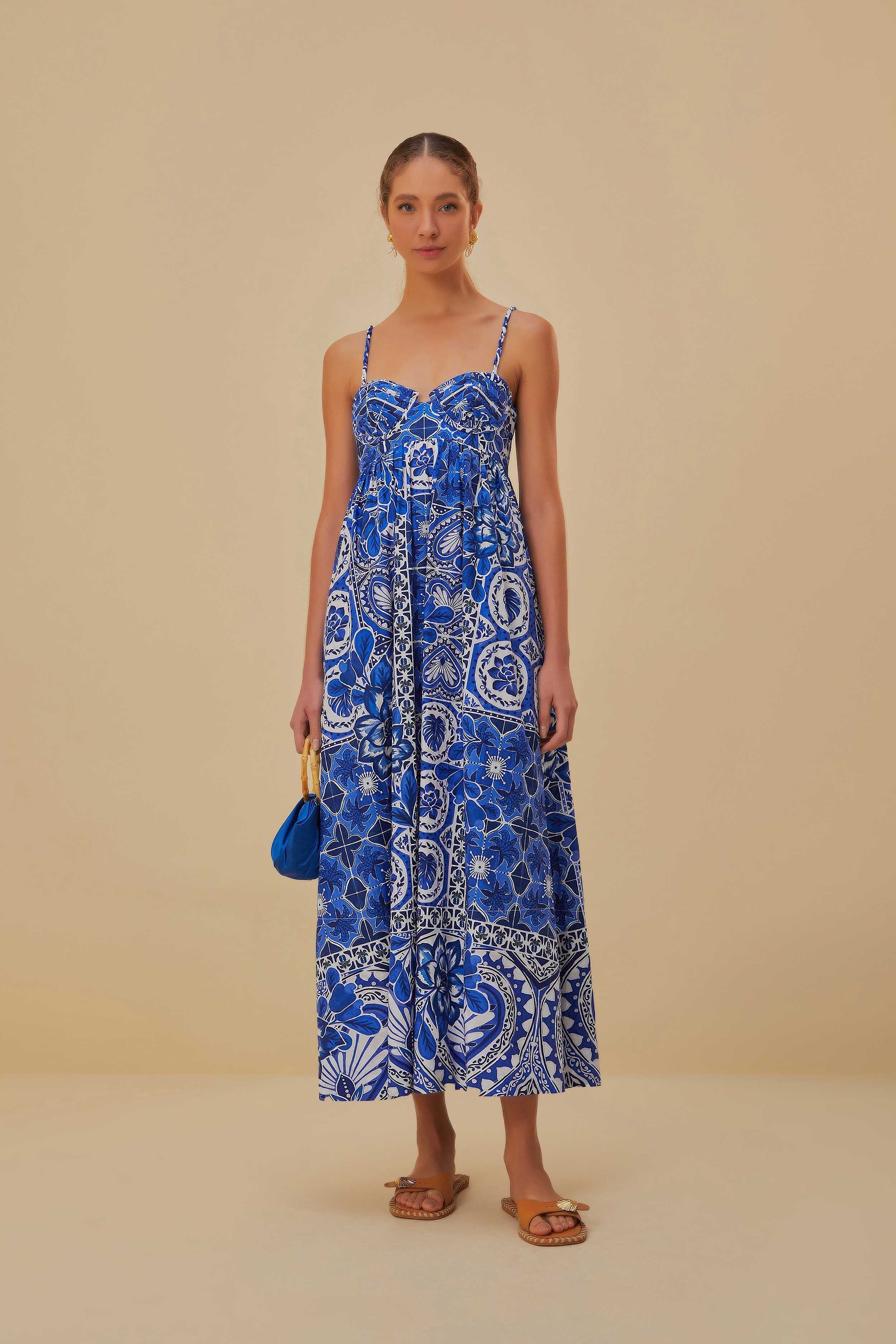 Blue Tile Dream Sleeveless Maxi Dress | FarmRio