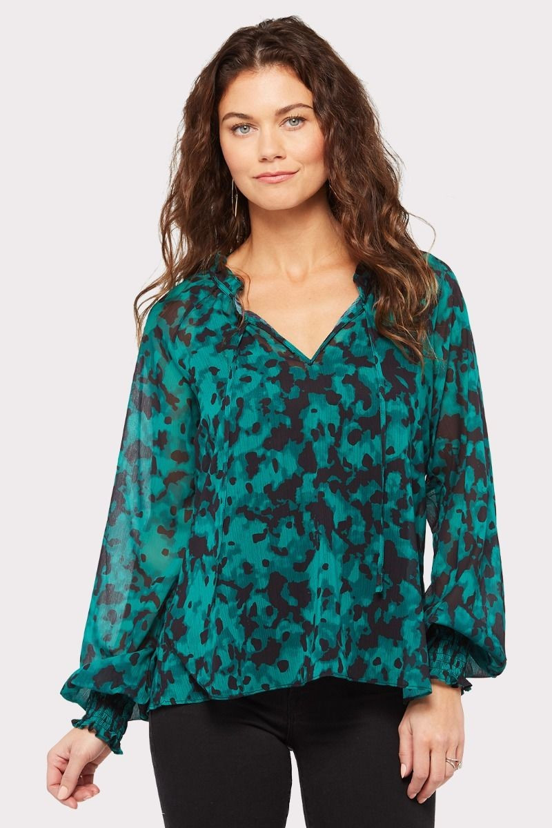 Charlotte Split Neck Chiffon Blouse | Evereve