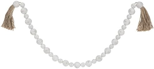 Hobby Lobby Farmhouse Distressed White Beaded Garland Stand with Brown Tassels for Home Decor | Amazon (US)