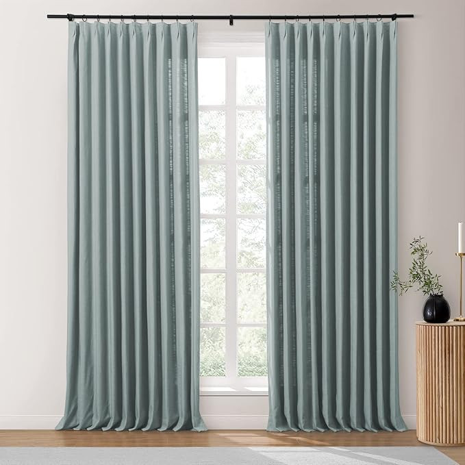 TWOPAGES Cotton Linen Textured Curtains Stone Blue Pinch Pleated Curtains 96 Inches Long Light Fi... | Amazon (US)