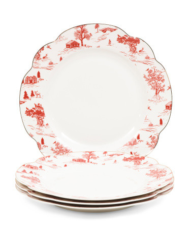 4pk Fine Porcelain Scalloped Winter Scene Dinner Plates | TJ Maxx