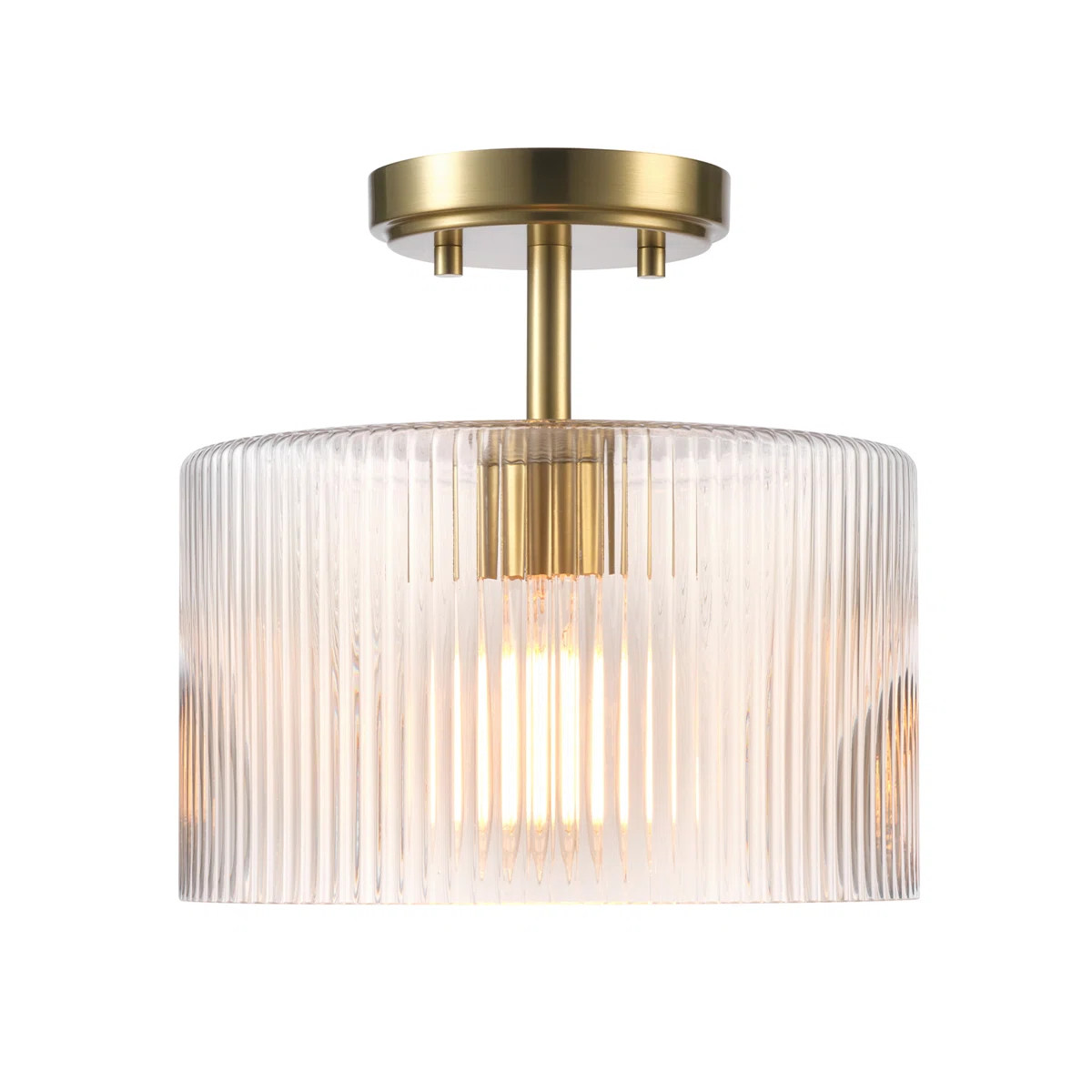 Mercer41 Deshonda 1-Light Matte Brass Semi-Flush Mount Ceiling Light with Clear Ribbed Glass Shad... | Wayfair North America