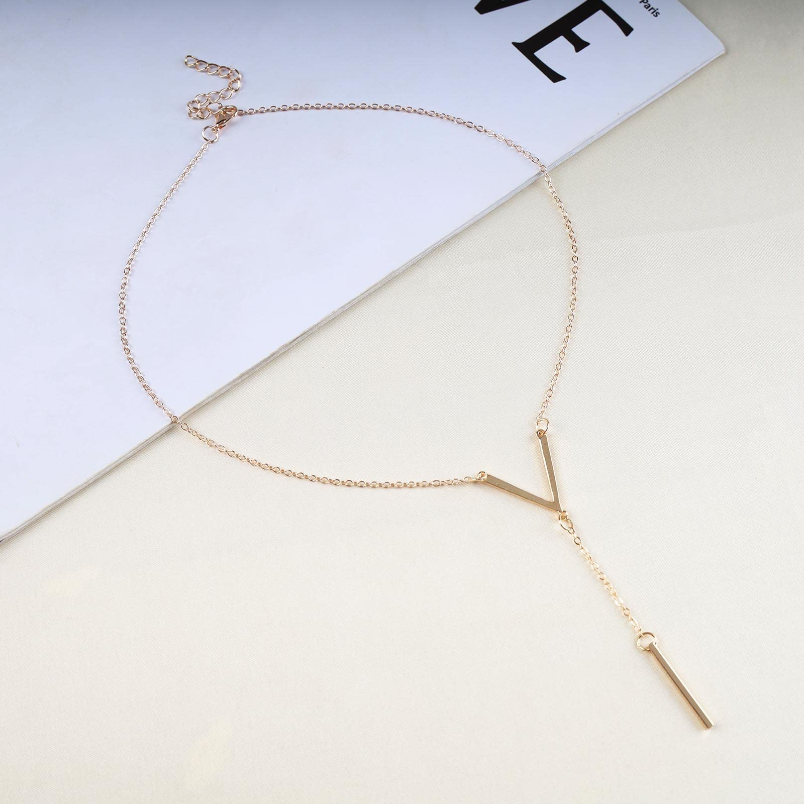 Boho Bar Y Drop Necklace Triangle V Shape Lariat Necklace Long Bar Y Necklace Gold Letter V Choke... | Amazon (US)