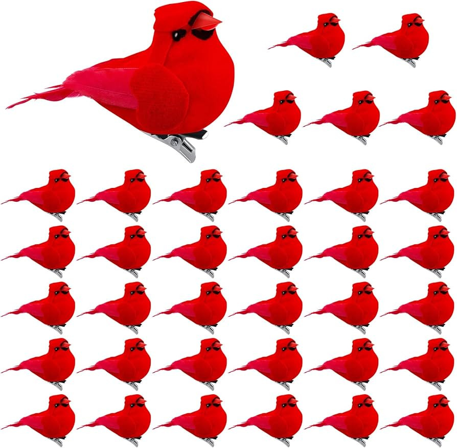 Taiyin 36 Pcs Red Cardinal with Clip on Christmas Tree Mini Ornament Red Feather Faux Birds Decor... | Amazon (US)