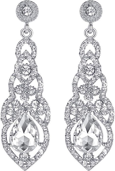 Amazon.com: mecresh Bridal Wedding Crystal Chandelier Dangle Earrings for Women Valentine’s Day... | Amazon (US)