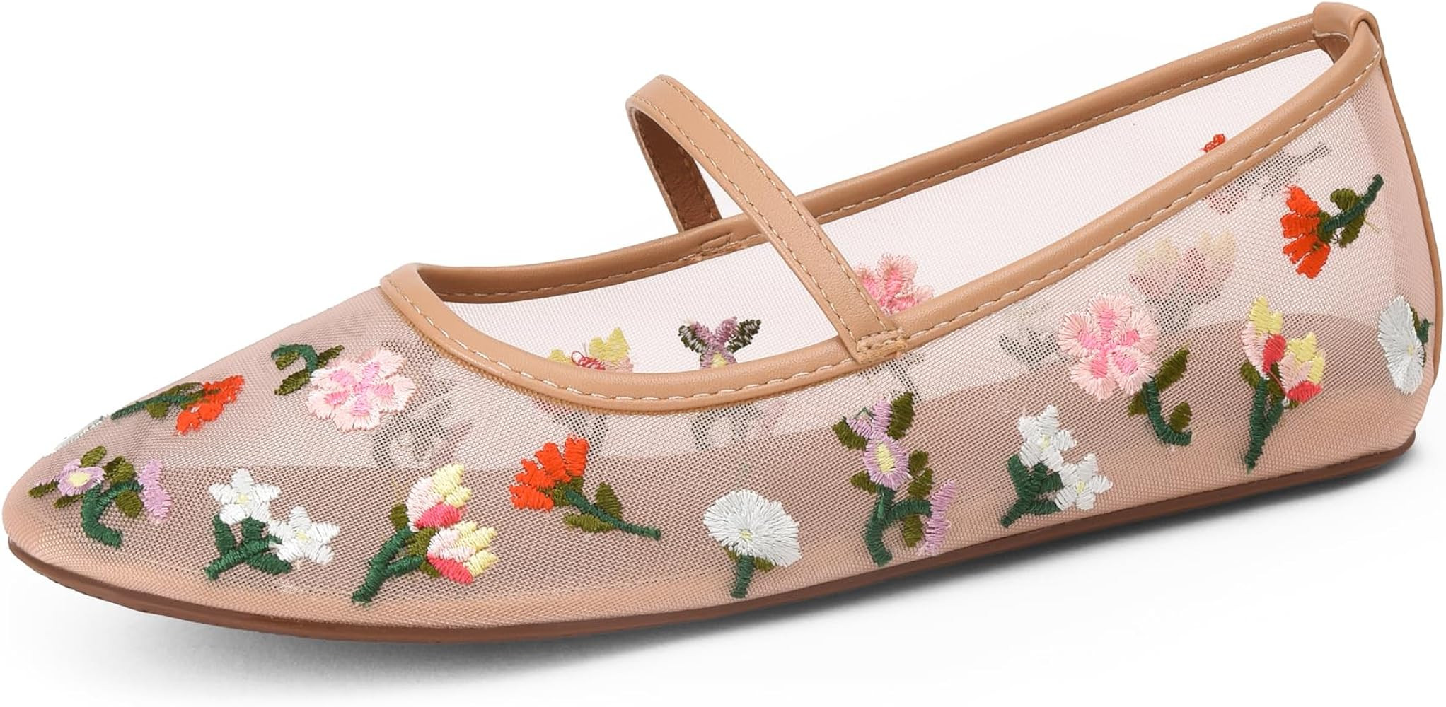 Mesh Flats for Women Mesh Ballet Flat Shoes for Dressy Office Ballerinas Mary Jane Flats with Emb... | Amazon (US)
