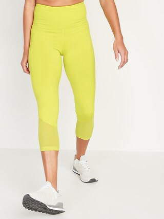 High-Waisted Elevate Mesh-Trim Compression Crop Leggings for Women | Old Navy (US)