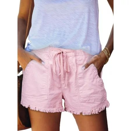 Acelitt Womens Drawstring Elastic Waist Shorts with Pocketed Distressed Frayed Pink Denim Shorts | Walmart (US)