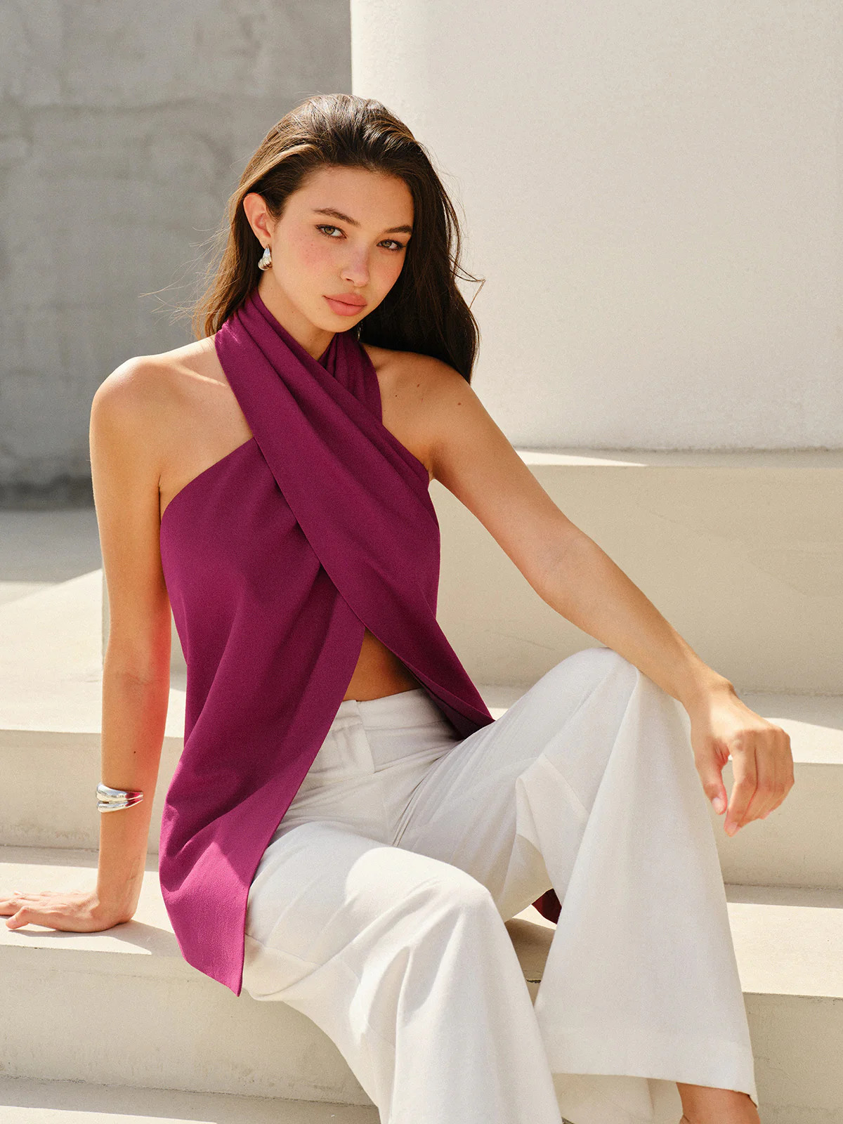 Halter-Style Cross-Neckline Backless Top | Commense