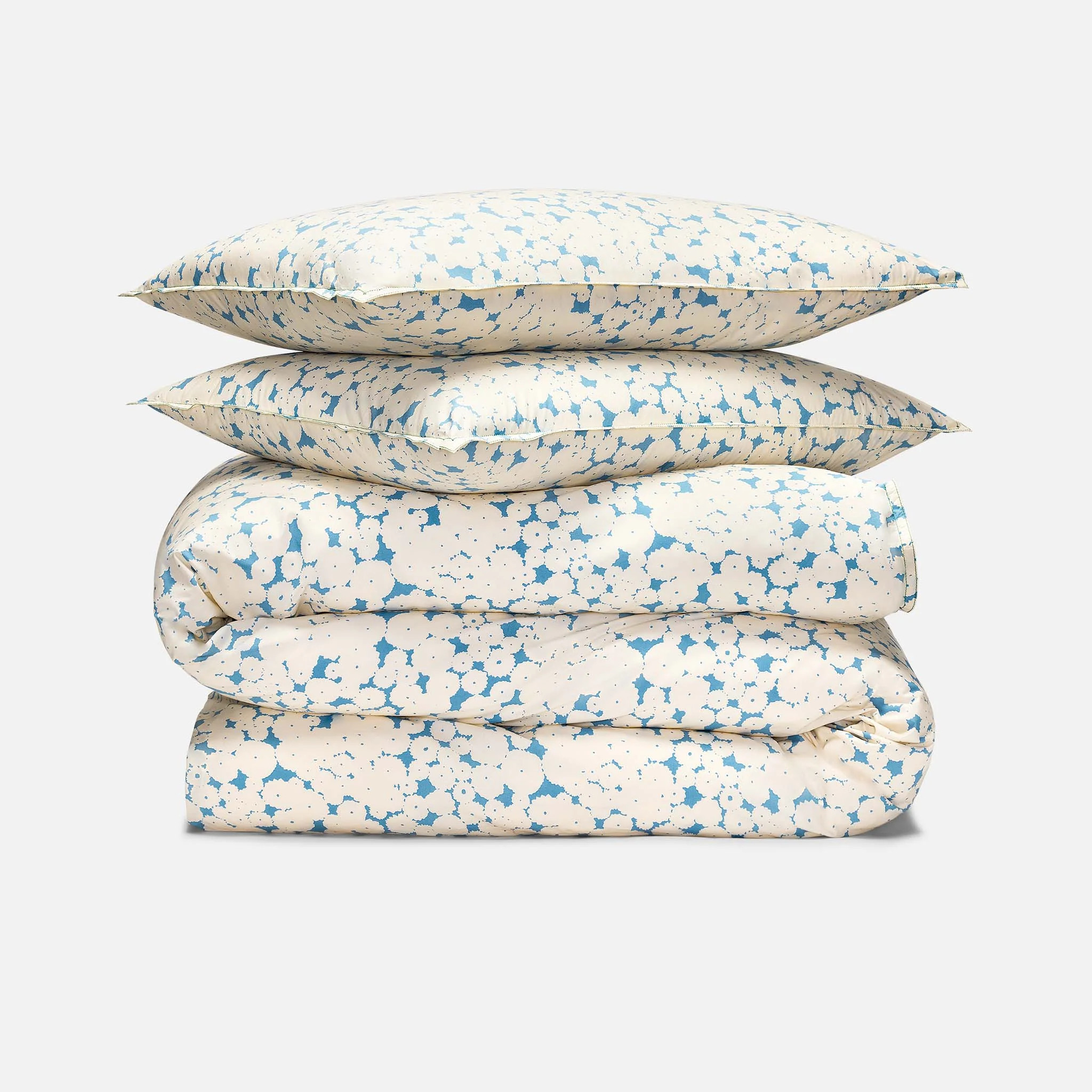 Brooklinen Washed Classic Percale Duvet Set size Full/Queen in g Blooms in Cerulean | Brooklinen