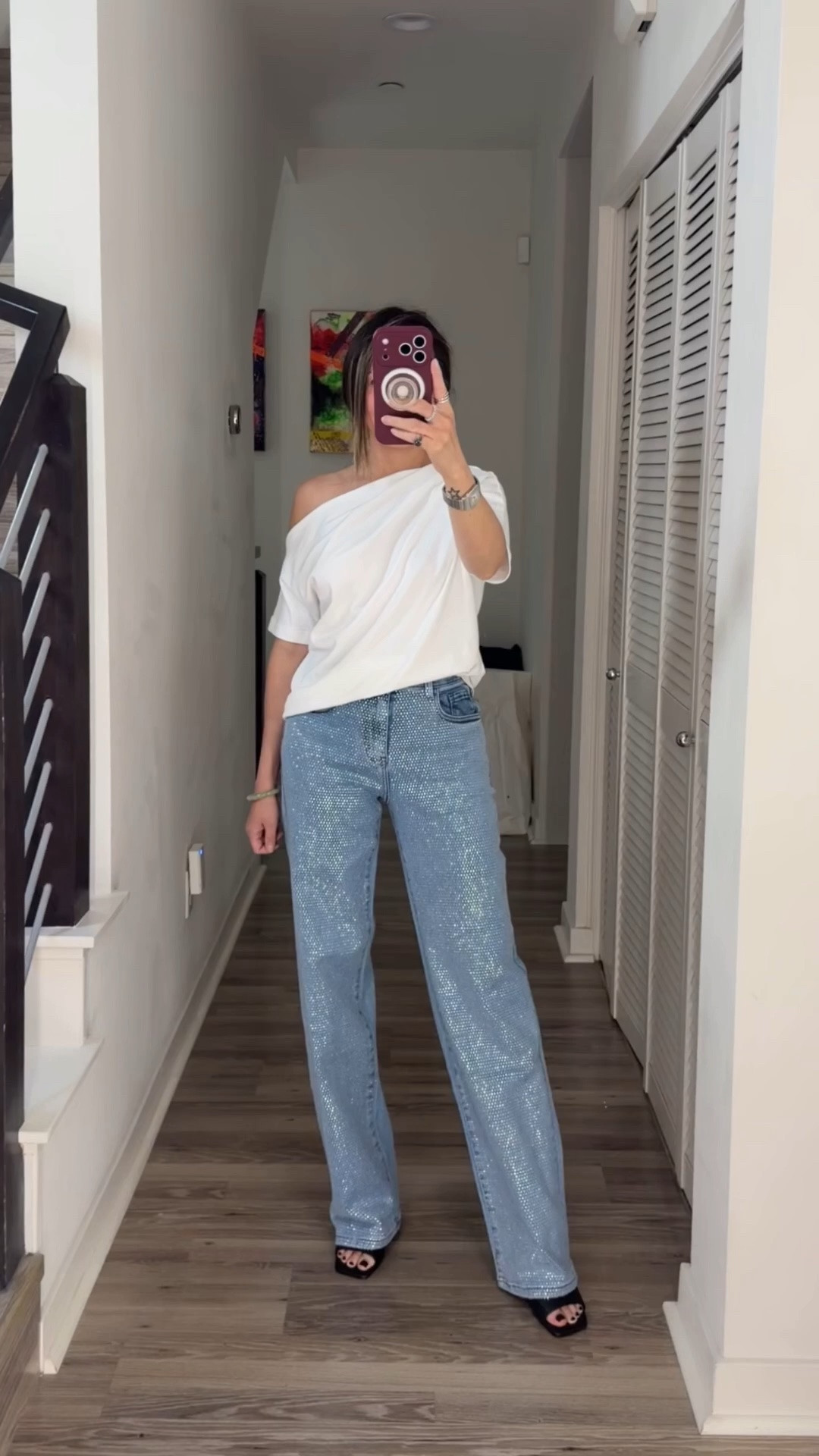 Ootd ⚡️ How fun are these jeans? Love the shimmer. Grab it on sale for 50% off now with code PRIVATE50

Styled with my favorite t-shirt from Aritzia—love the one shoulder moment and the drapiness. 

Spring outfit, summer outfit,jeans, one shoulder top, going out top, sale, The Stylizt

#LTKootd #LTKgrwm #LTKSaleAlert
