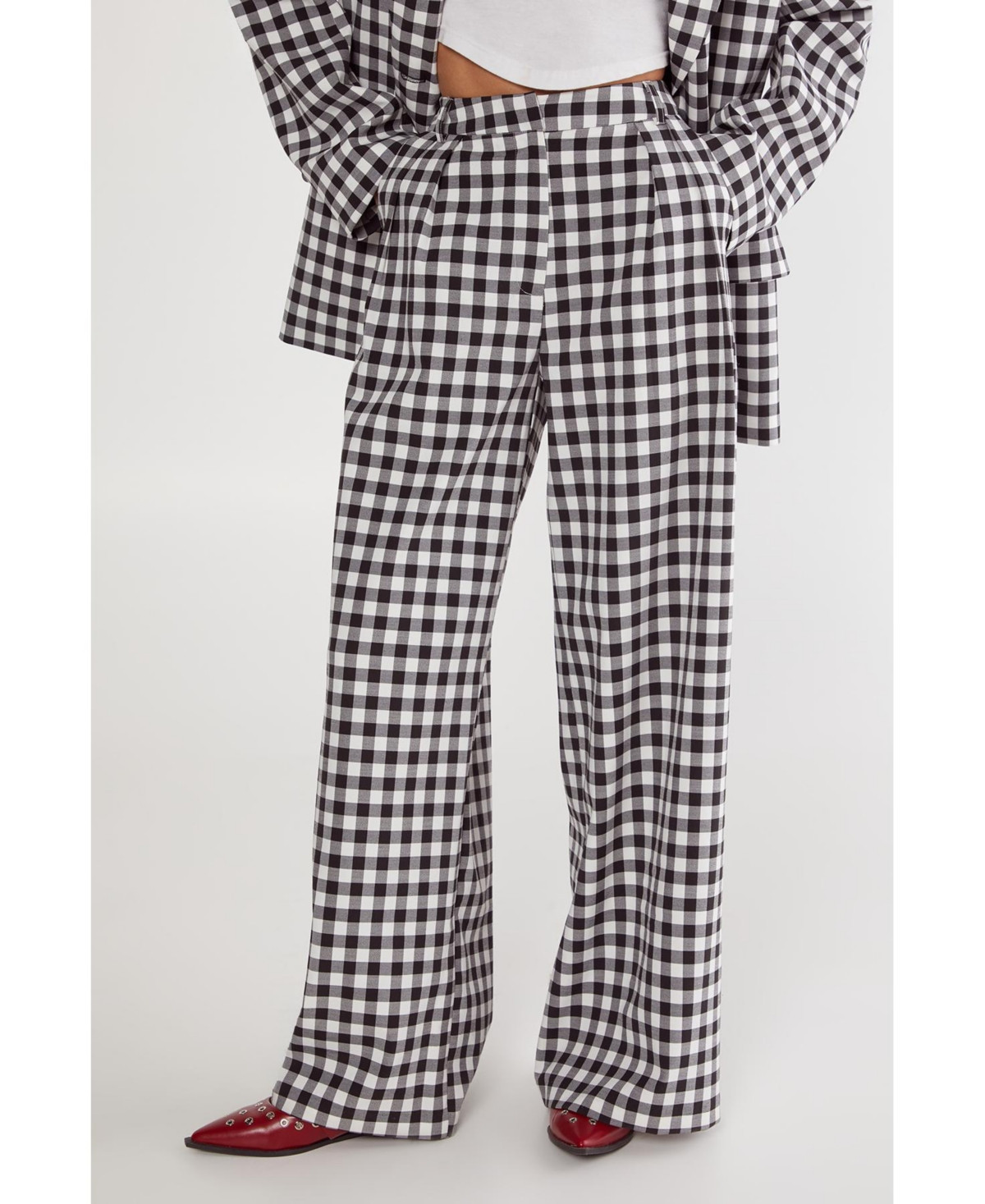 Nasty Gal Women's Gingham Tailored Wide Leg Pants - Mono | Macy's