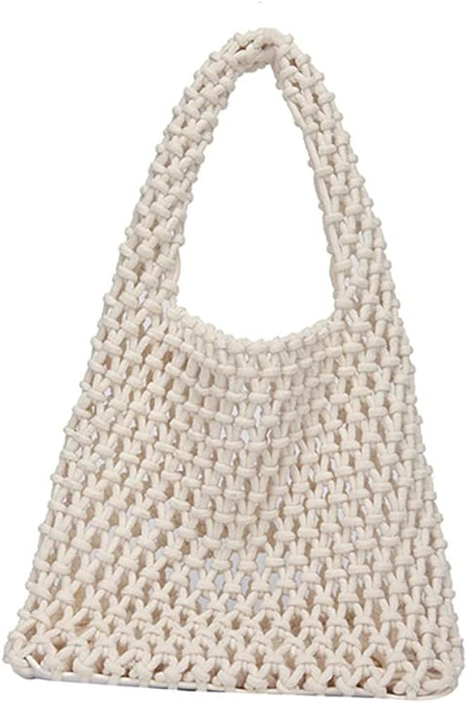 Handmade Leather Woven Beach Bag For Woman, Cutout Tote Bag, Cotton Rope Mesh Bag Shoulder Bag Sh... | Amazon (US)