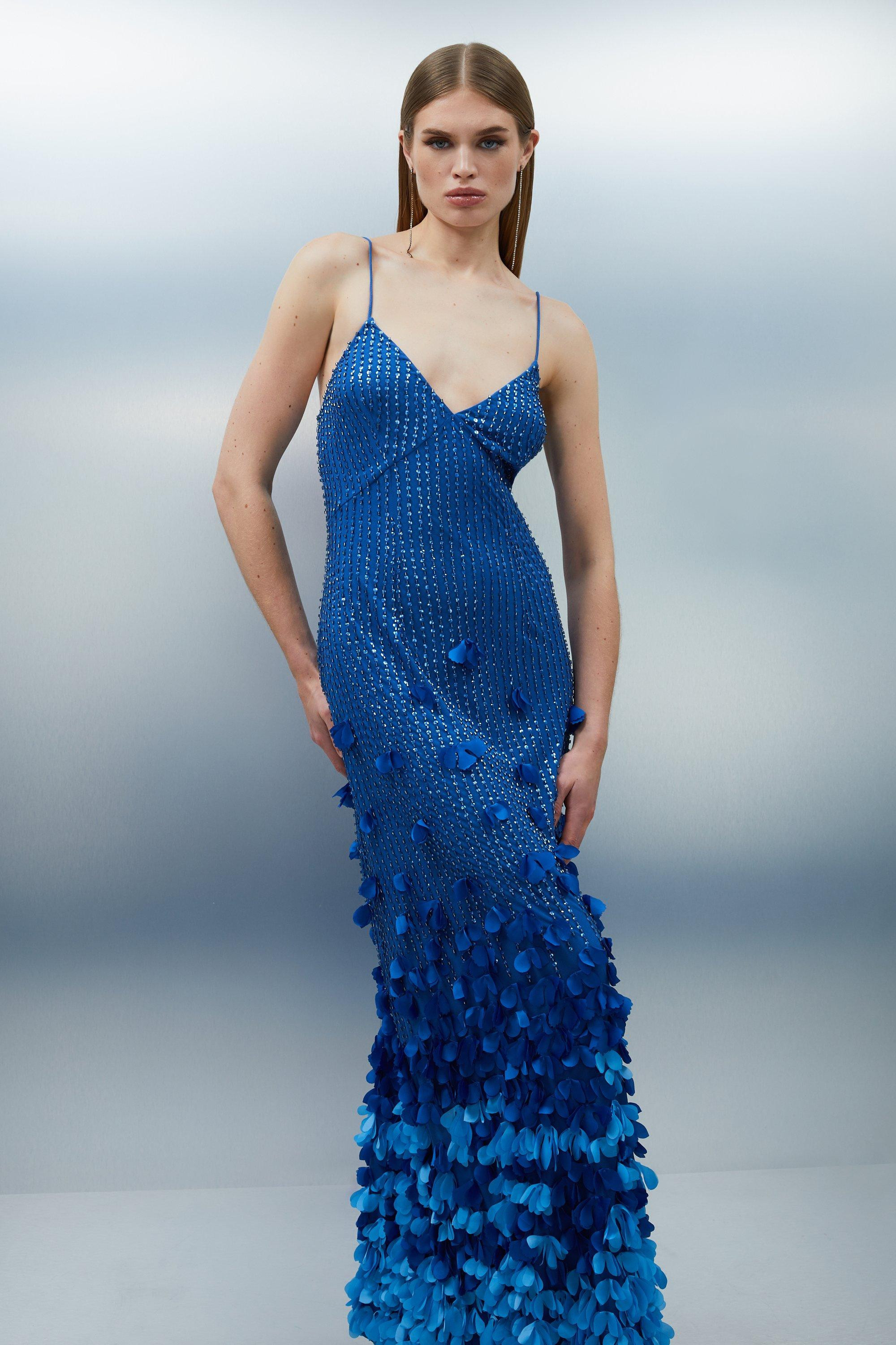 Crystal Applique Woven Strappy Maxi Dress | Karen Millen UK + IE + DE + NL