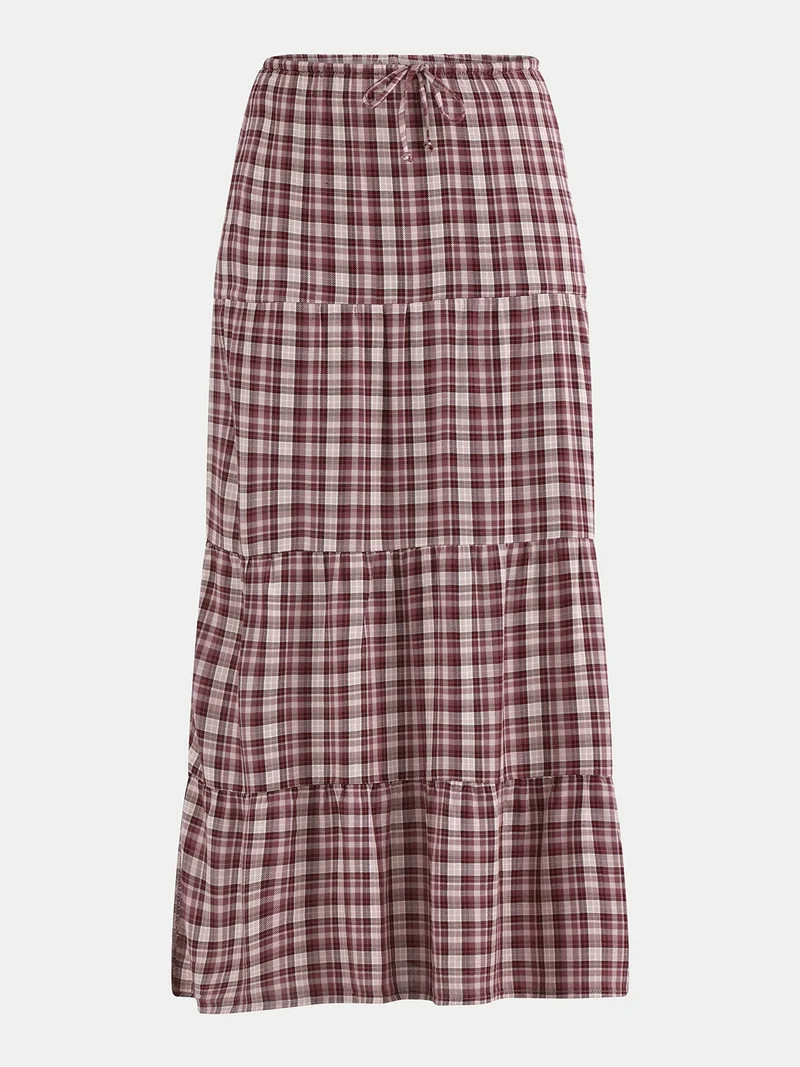 No Boundaries Woven Plaid Tiered Maxi Skirt, Women's | Walmart (US)