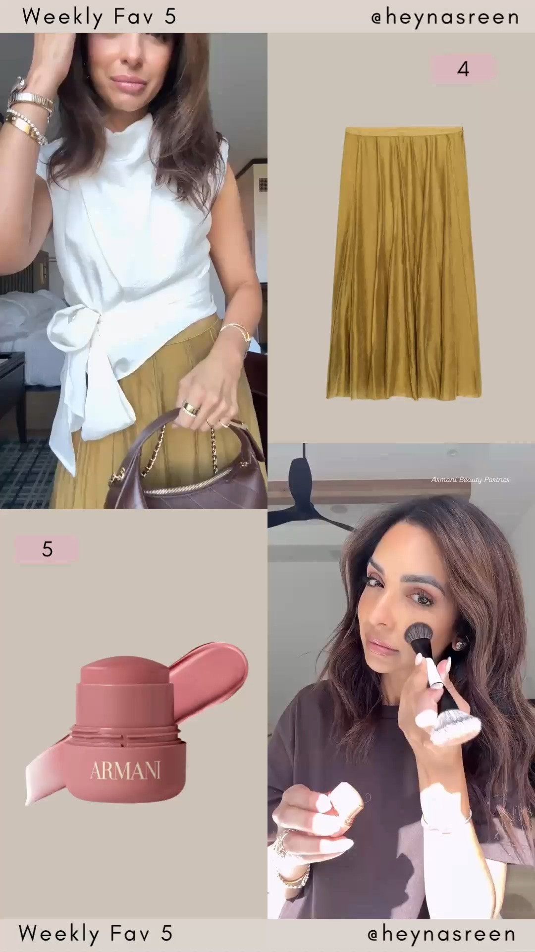 Fav 5:
#4: Zara skirt, love this mustard yellow color for fall!
#5: Armani blush, I’m loving shade 2!
