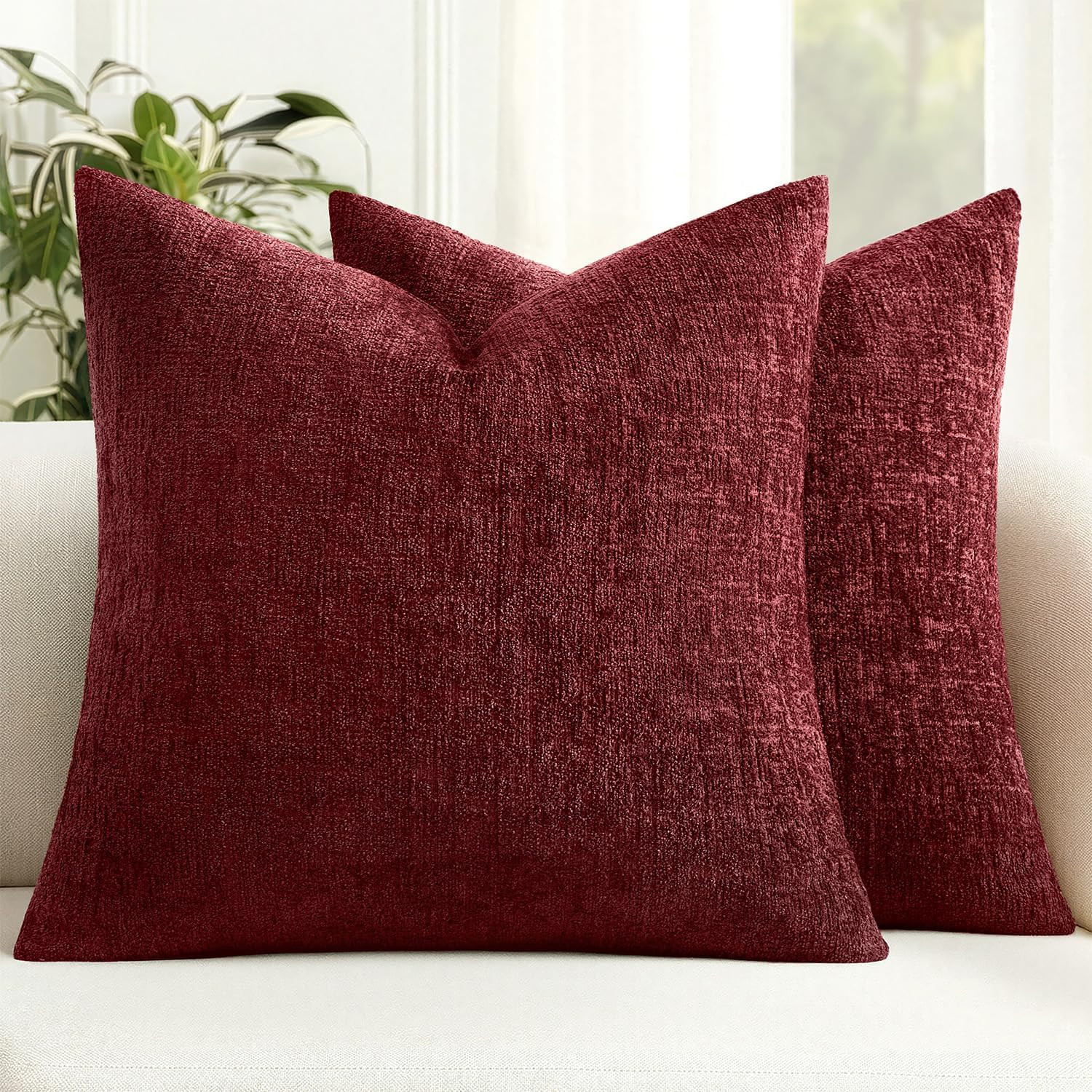 MIULEE Christmas Couch Pillow Covers Textured Chenille 18x18 Burgundy | Amazon (US)