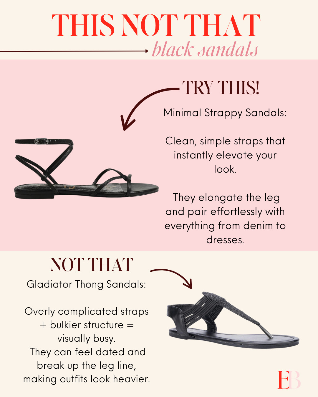 THIS, NOT THIS 👀

The quickest way to update your outfit? Your shoes.

Swapping bulky, busy sandals for a minimal strappy pair makes everything look instantly more elevated.

#trend #trending #fashiontrend #styletrend #summerstyle #minimalstyle 

 