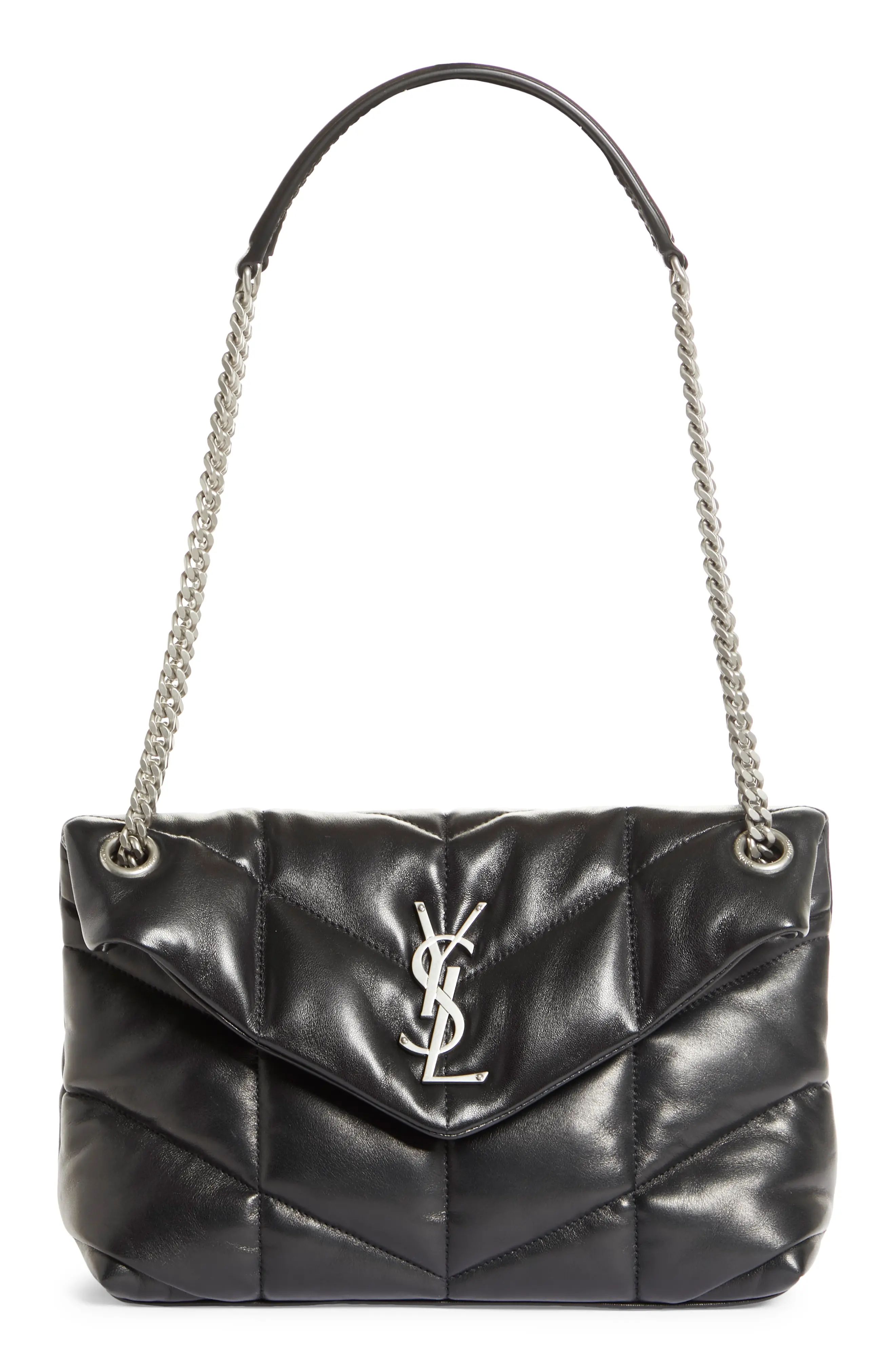 Saint Laurent Small Lou Leather Puffer Bag in 1000 Nero at Nordstrom | Nordstrom