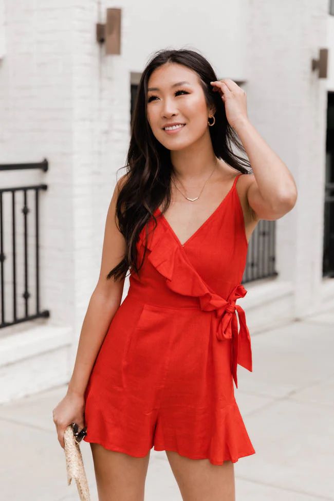 Incredible Timing Red Ruffle Wrap Romper | The Pink Lily Boutique