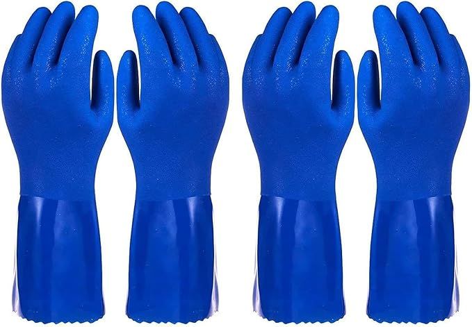 2 Pairs Rubber Household Cleaning Gloves for Kitchen Dishwashing, Cotton Lined (Blue) | Amazon (US)