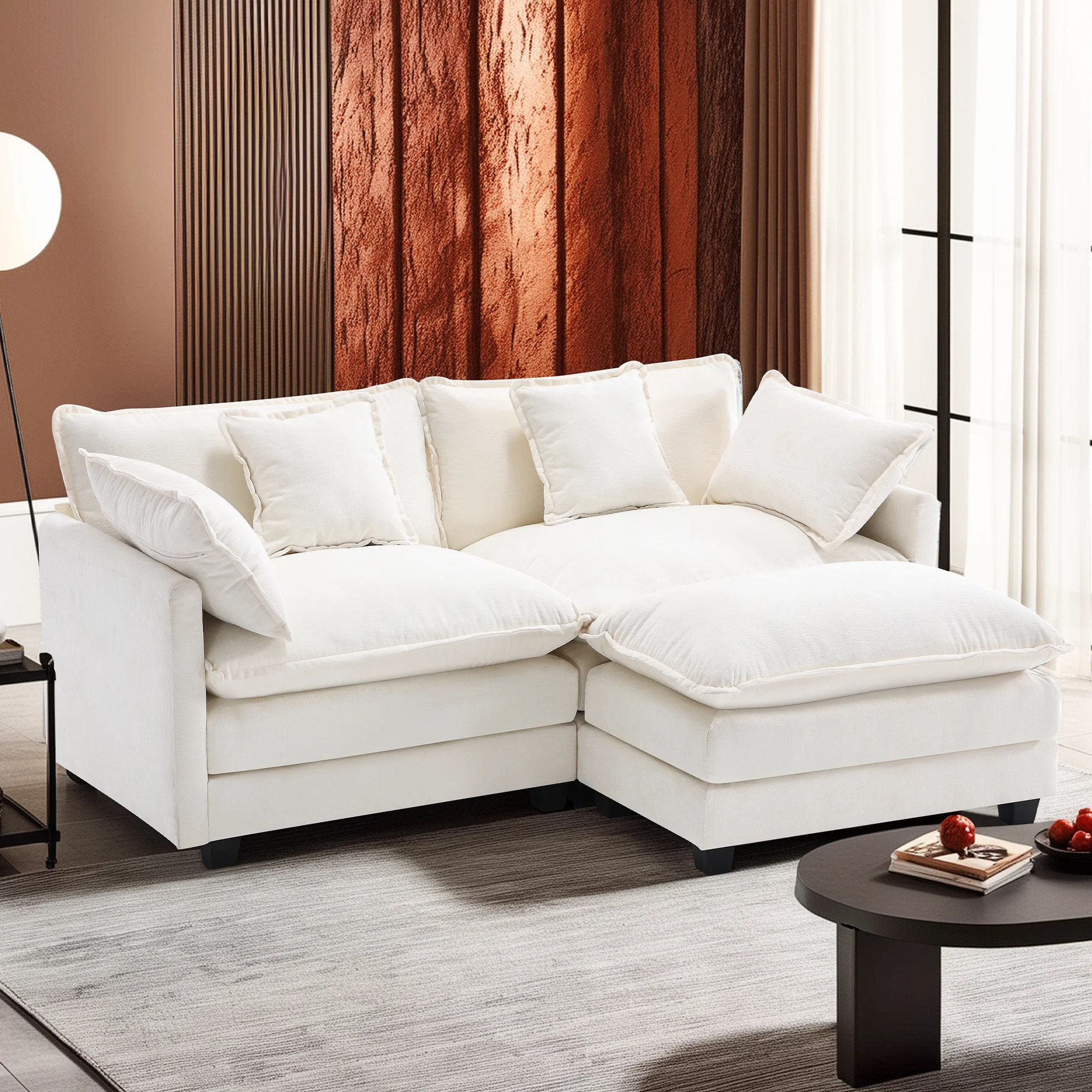 BedLuxury 76.7'' Loveseat Sofa with Ottoman for Living Room, Modern Chenille Comfy L Shaped Couch... | Walmart (US)