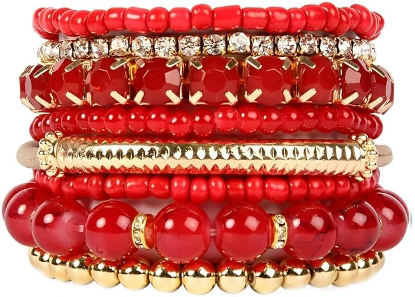 Stackable MultiLayer Bohemian Crystal Bead Bracelets Set for Women Handmade Colorful Gold Beads N... | Amazon (US)