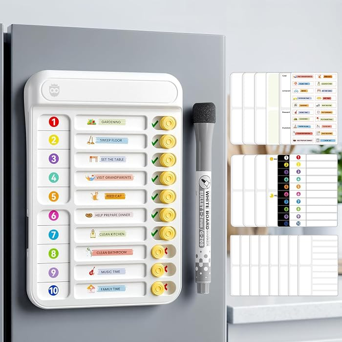 Chore Chart for Kids, Checklist Planning Board with Sliders, 19 Personalizable Sheets and Magneti... | Amazon (US)