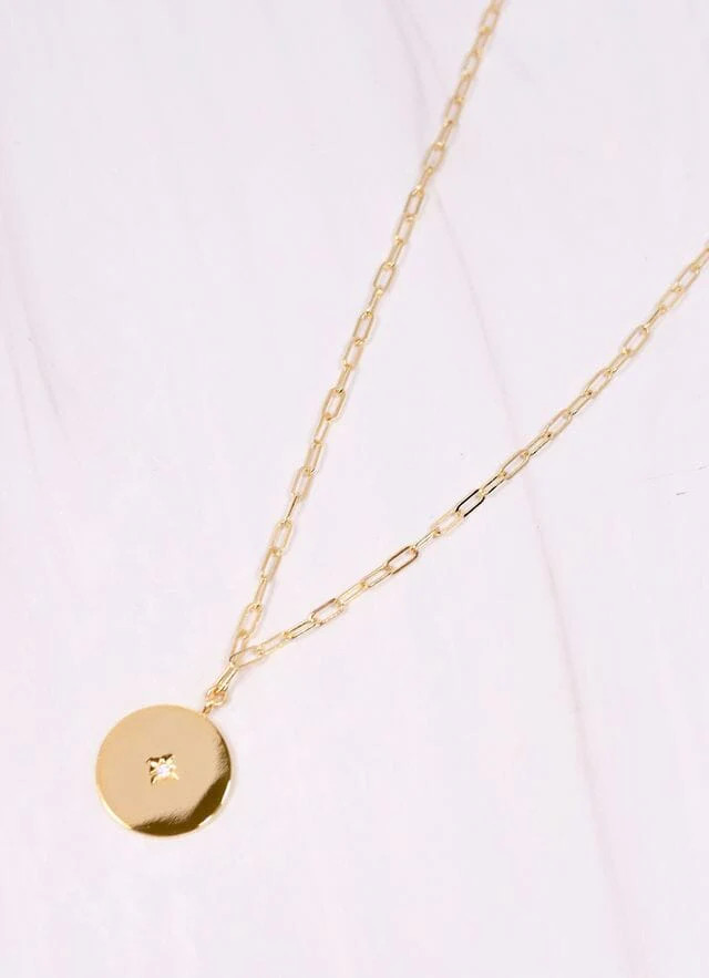 Sylvester CZ Disc Necklace GOLD | Caroline Hill