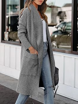 ANRABESS Women's Casual Long Sleeve Draped Open Front Knit Pockets Long Cardigan Jackets Sweater | Amazon (US)