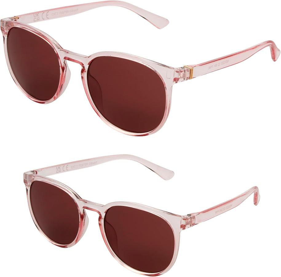 Foster Grant Women's Round Mommy & Me Vaycay Vibes Sunglasses, Crystal Pink, 52mm, 48mm | Amazon (US)