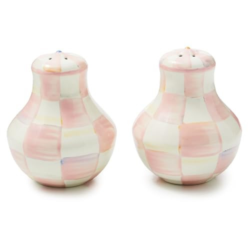 MACKENZIE-CHILDS Enamel Salt and Pepper Shakers, Kitchen Table Accessories, Pink-and-White Rosy Check | Amazon (US)