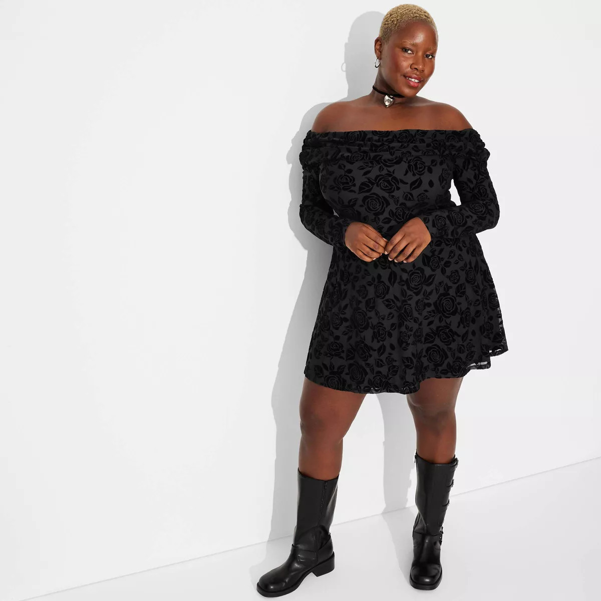 Women's Long Sleeve Flocked Mini Fit and Flare Holiday Dress - Wild Fable™ | Target