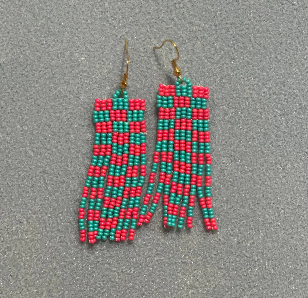 Checkered Colorful Seed Bead Earrings - Etsy | Etsy (US)