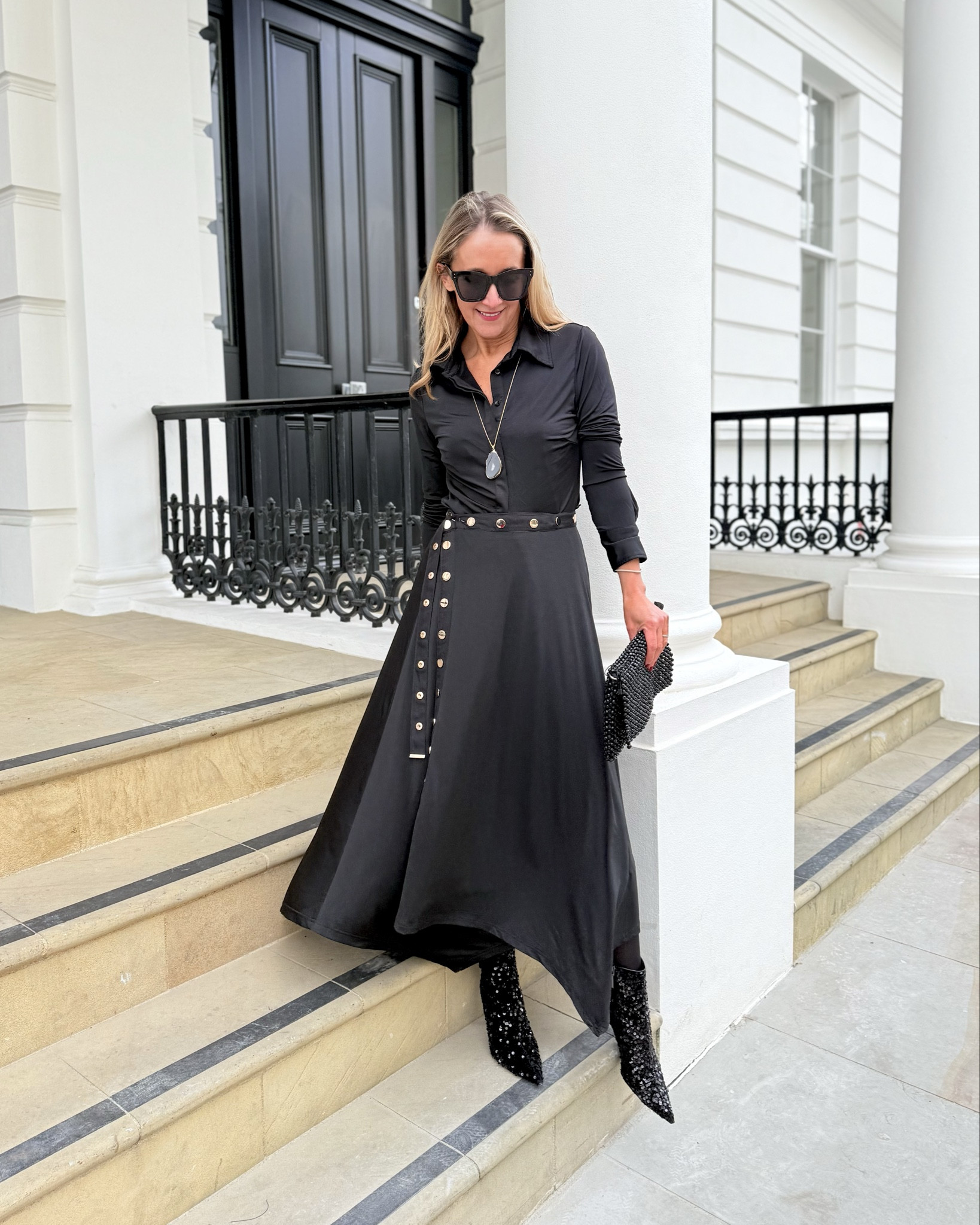 Love an all black look and and the gold detailing on the skirt is so lovely 

Up to 70% off for BF 

#LTKwinter #LTKover50style #LTKCyberWeek