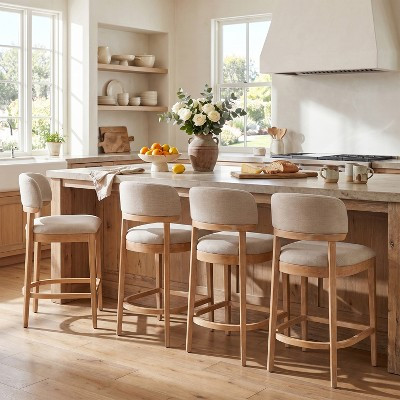 Christopher Knight Home Bennett Modern Rubberwood Upholstered Counter Stools with Curved Back (Set of 4), Beige/Natural | Target