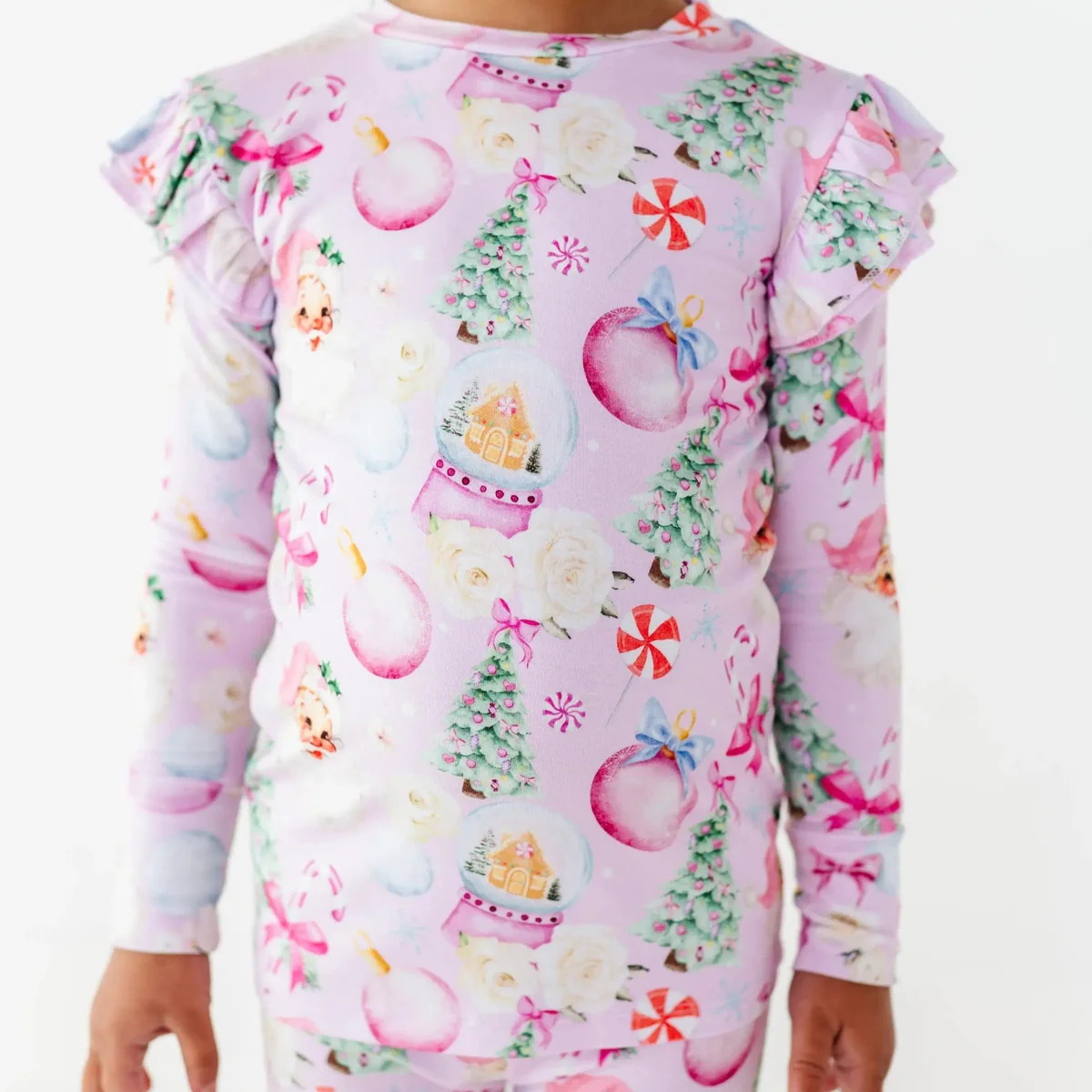 Merry Little Pinkmas Two-Piece Pajama Set - Cap Sleeve Ruffle | Bums & Roses