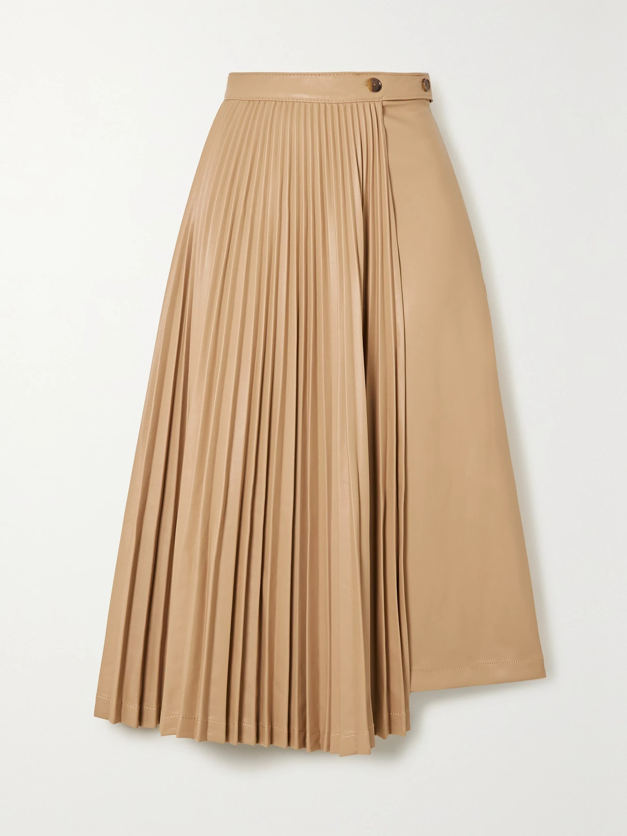 3.1 Phillip Lim - Asymmetric Pleated Faux Leather Midi Skirt - Neutrals | NET-A-PORTER (US)