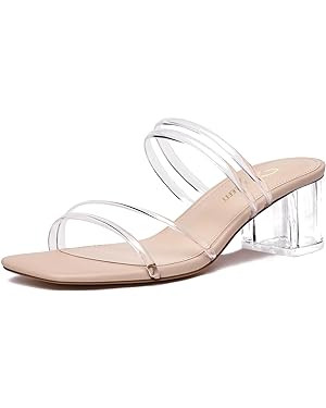 Athlefit Women's Strappy Block Chunky Heels Fashion Square Open Toe Slip On Heeled Sandals | Amazon (US)