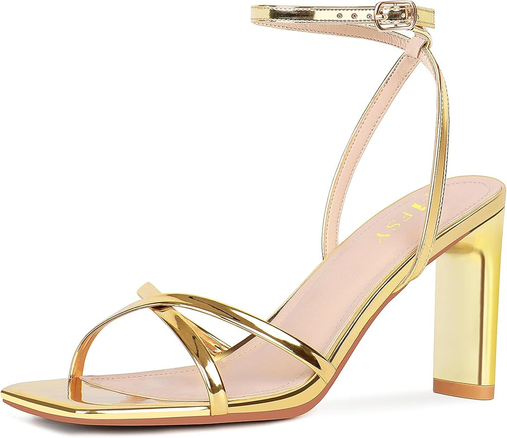 Women's Sandals Ankle Strap High Heel Sexy Strappy Sandals Open Toe Heels 3 in Inch Square Toe He... | Amazon (US)