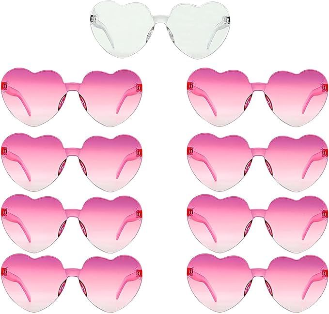Bachelorette Party Favors, Heart Sunglasses, 9 Pack Heart Shaped Rimless Transparent Cute Fun Sun... | Amazon (US)