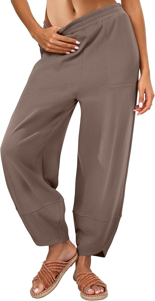 Caracilia Women Wide Leg Baggy Sweatpants Elastic Waist Casual Loose Slouchy Curved Hem Cozy Fall... | Amazon (US)